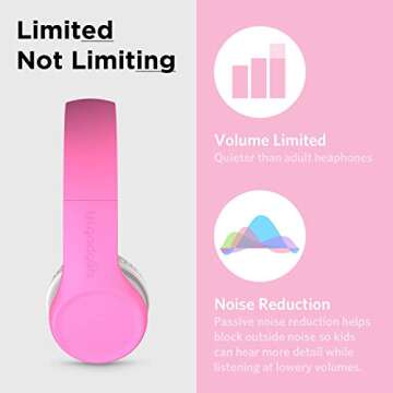 LilGadgets Connect+ Girls Headphones for School Wired with Microphone, Volume Limiting for Safe Listening, Adjustable Headband, Cushioned Earpads for Comfort, Kids Headphones for School, Pink