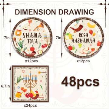 ACIYHN 48pcs Rosh Hashanah Party Supplies Plates and Napkins Halloween Birthday Party Decorations Paper Tableware Disposable Themed Party Decor Favors for Kids