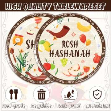 ACIYHN 48pcs Rosh Hashanah Party Supplies Plates and Napkins Halloween Birthday Party Decorations Paper Tableware Disposable Themed Party Decor Favors for Kids