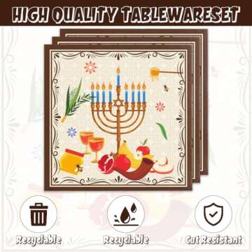 ACIYHN 48pcs Rosh Hashanah Party Supplies Plates and Napkins Halloween Birthday Party Decorations Paper Tableware Disposable Themed Party Decor Favors for Kids