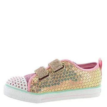 Skechers Kids Girls Twinkle Toes Shuffle Lite-Mini Mermaid Sneaker, Gold, 7 Toddler
