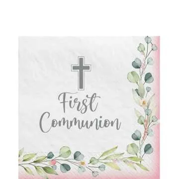 My First Communion Luncheon Napkins - Elegant Pink Paper Napkins (Pack of 40)