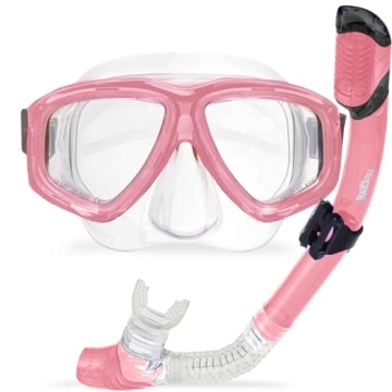 PRODIVE Premium Dry Top Snorkel Set - Impact Resistant Tempered Glass Diving Mask, Watertight and Anti-Fog Lens for Best Vision, Easy Adjustable Strap, Waterproof Gear Bag Included