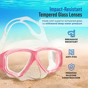 PRODIVE Premium Dry Top Snorkel Set - Impact Resistant Tempered Glass Diving Mask, Watertight and Anti-Fog Lens for Best Vision, Easy Adjustable Strap, Waterproof Gear Bag Included