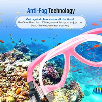 PRODIVE Premium Dry Top Snorkel Set - Impact Resistant Tempered Glass Diving Mask, Watertight and Anti-Fog Lens for Best Vision, Easy Adjustable Strap, Waterproof Gear Bag Included
