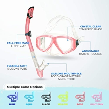 PRODIVE Premium Dry Top Snorkel Set - Impact Resistant Tempered Glass Diving Mask, Watertight and Anti-Fog Lens for Best Vision, Easy Adjustable Strap, Waterproof Gear Bag Included