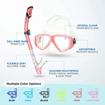 PRODIVE Premium Dry Top Snorkel Set - Impact Resistant Tempered Glass Diving Mask, Watertight and Anti-Fog Lens for Best Vision, Easy Adjustable Strap, Waterproof Gear Bag Included