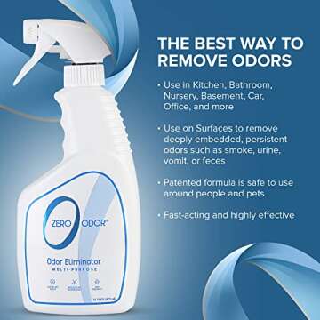 Zero Odor - Multi-Purpose Strong Odor Eliminator for Home, Office, Car, Bathroom, Hotel, Room Deodorizer, and Odor Neutralizer, 16oz