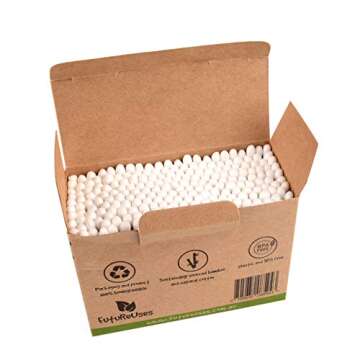 1000 Bamboo Cotton Swabs by FutureUses® - 5 x 200 Wooden Buds - Eco Friendly Packaging - Biodegradable - Cleaning swabs - 100% Zero Waste Product