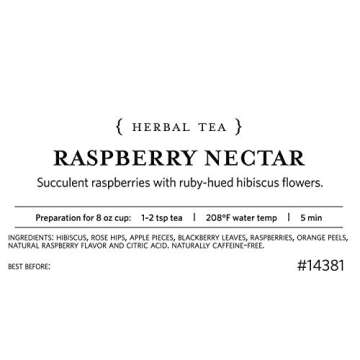 Tea Forte Raspberry Nectar Loose Bulk Tea, 1 Pound Pouch, Organic Herbal Tea Tea Makes 160-170 Cups