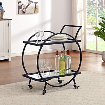 FirsTime & Co. Black Odessa Bar Cart, 2 Tier Mobile Mini Bar, Kitchen Serving Cart and Coffee Statio...