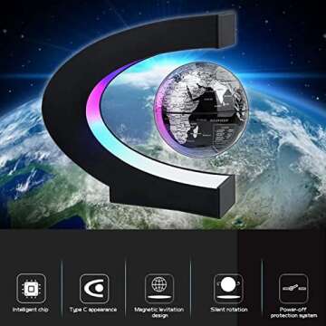 RTOSY Magnetic Levitation Floating Globe with LED Light, Desk Gadget Decor, Fixture Floating Globes ...
