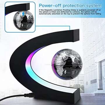 RTOSY Magnetic Levitation Floating Globe with LED Light, Desk Gadget Decor, Fixture Floating Globes & Shade, Cool Gifts for Men/Father/Husband/Boyfriend/Kids/Boss, Gifts for Desk, Valentine's Day Gift