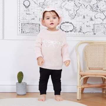 Toddler Baby Girl Sweater Bow Embroidery Warm Knitted Long Sleeves Pullover Infant Sweatshirt for Fa...