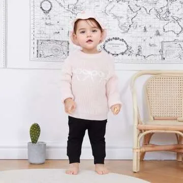 Toddler Baby Girl Sweater Bow Embroidery Warm Knitted Long Sleeves Pullover Infant Sweatshirt for Fa...