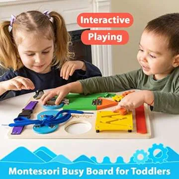 marsebia Montessori Busy Board for Toddlers - Activity Board for Fine Motor Skills, 3 Years Travel Toy with Basic Life Skills Activities - Wooden Sensory Toy for Boys & Girls, Multiple Colors