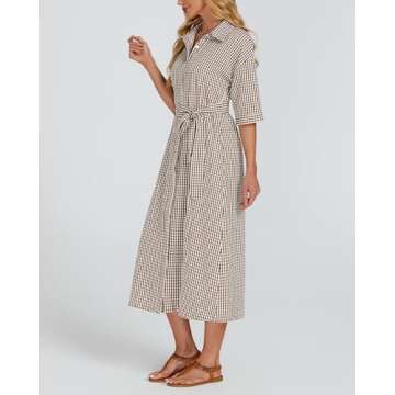 Stylish Women's Plaid Maxi Dress with V Neckline and Belt