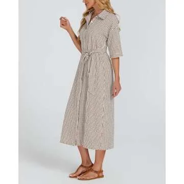 Stylish Women's Plaid Maxi Dress with V Neckline and Belt