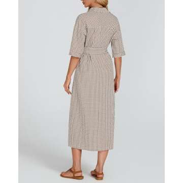 Stylish Women's Plaid Maxi Dress with V Neckline and Belt