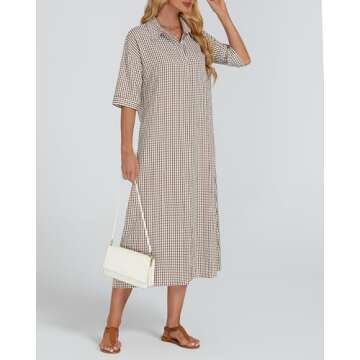Stylish Women's Plaid Maxi Dress with V Neckline and Belt