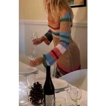 NUFIWI Women Long Sleeve Knit Midi Dress Hollow Out Backless Long Dress Summer Slim Fit Beach Maxi Dress Fashion Streetwear Colorful