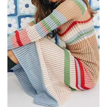 NUFIWI Women Long Sleeve Knit Midi Dress Hollow Out Backless Long Dress Summer Slim Fit Beach Maxi Dress Fashion Streetwear Colorful