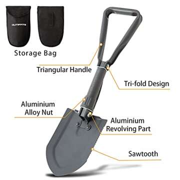 OUTIMATE Survival Folding Shovel Camping Shovels with Storage Bag, High Carbon Steel Foldable Trench Shovel for Outdoor, Camping, Hiking, Car Emergency