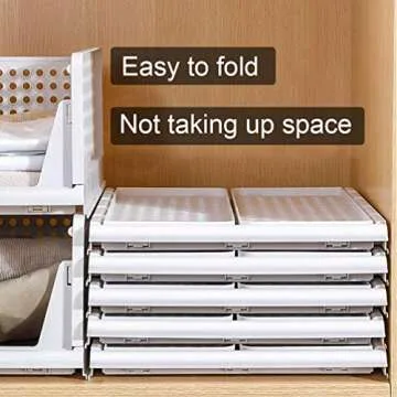 Phyllia 4 Pack Closet Organizers Stackable Storage Bins, Plastic Collapsible Drawer Basket for Kitchen Cabinets, Pantry, Offices, Bedrooms, Bathrooms,White