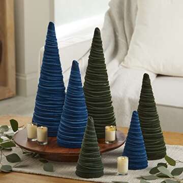 Emerald Velvet Cones Set of 3, Mantel decor, Holiday Entryway, Rustic Winter Home, Valentine's, Modern Christmas, Tree Figurines (Emerald)