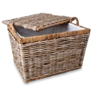 The Basket Lady Lift-Off Lid Wicker Storage Basket, Large, 24.5 in L x 18 in W x 17.5 in H, Serene G...