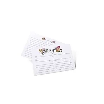 Polite Society Recipe Cards and Box Set - 24 4x6 Recipe Cards - Sturdy Tin Box - Sleek Black with Gold Finish and Floral Print - Store and Protect your Favorite Recipes