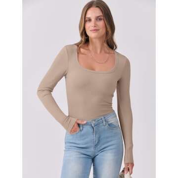 ANRABESS Women's Long Sleeve Tops Casual Scoop Neck Ribbed Knit Slim Fitted Basic Tee Shirts Trendy ...