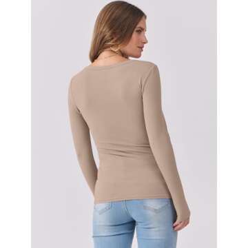 ANRABESS Women's Long Sleeve Tops Casual Scoop Neck Ribbed Knit Slim Fitted Basic Tee Shirts Trendy Spring Outfits Khaki X-Large
