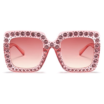 Armear Trendy Rhinestone Square Sunglasses Women Oversized Crystal Frame Gradient Lens Eyewear Pink ...