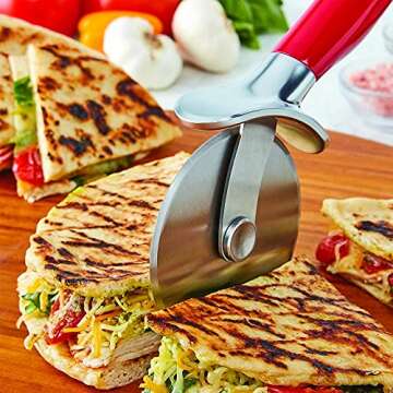 KitchenAid Classic Pizza Wheel for Effortless Slicing Power, 9-Inch Red Design