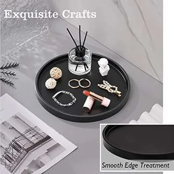 Emibele Vanity Tray, Resin Round Tray Decorative Storage Organizer for Bathroom Toilet Tank Bedroom Kitchen Countertop, Jewelry Storage Dresser Tray for Candle,Lotion Bottle,Cosmetics, Matte Black