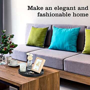 Emibele Vanity Tray, Resin Round Tray Decorative Storage Organizer for Bathroom Toilet Tank Bedroom Kitchen Countertop, Jewelry Storage Dresser Tray for Candle,Lotion Bottle,Cosmetics, Matte Black