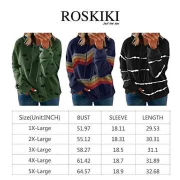 ROSKIKI Womens Plus-Size Pacthwork Long Sleeve Sweatshirt Hoodie Tunic Tops Clothing Oversized Black 2X-Large