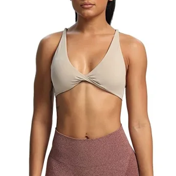 Aoxjox Women's Backless Sports Bra - Low Impact Yoga Crop Top in Mink