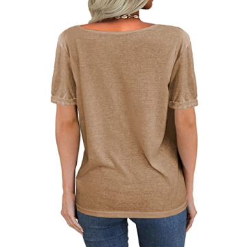 Danedvi Women Deep V-Neck Casual Loose T Shirt Khaki