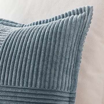 Topfinel 2 Packs Dusty Blue Decorative Throw Pillow Covers 18x18 Inch for Living Room Couch Bed, Farmhouse Boho Home Decor, Soft Corss Corduroy Patchwork Textured Square Cushion Case 45x45cm