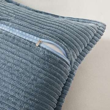 Topfinel 2 Packs Dusty Blue Decorative Throw Pillow Covers 18x18 Inch for Living Room Couch Bed, Farmhouse Boho Home Decor, Soft Corss Corduroy Patchwork Textured Square Cushion Case 45x45cm