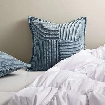 Topfinel 2 Packs Dusty Blue Decorative Throw Pillow Covers 18x18 Inch for Living Room Couch Bed, Farmhouse Boho Home Decor, Soft Corss Corduroy Patchwork Textured Square Cushion Case 45x45cm