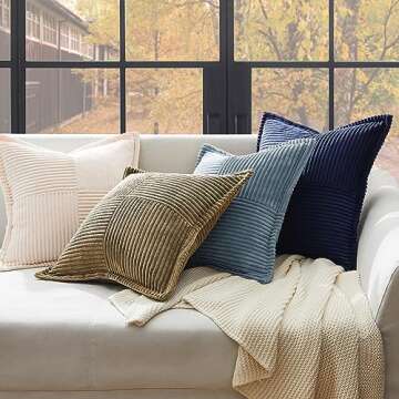 Topfinel 2 Packs Dusty Blue Decorative Throw Pillow Covers 18x18 Inch for Living Room Couch Bed, Farmhouse Boho Home Decor, Soft Corss Corduroy Patchwork Textured Square Cushion Case 45x45cm