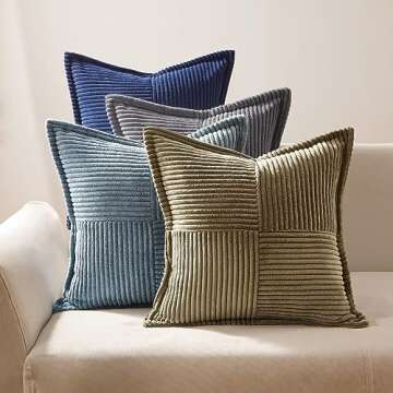 Topfinel 2 Packs Dusty Blue Decorative Throw Pillow Covers 18x18 Inch for Living Room Couch Bed, Farmhouse Boho Home Decor, Soft Corss Corduroy Patchwork Textured Square Cushion Case 45x45cm