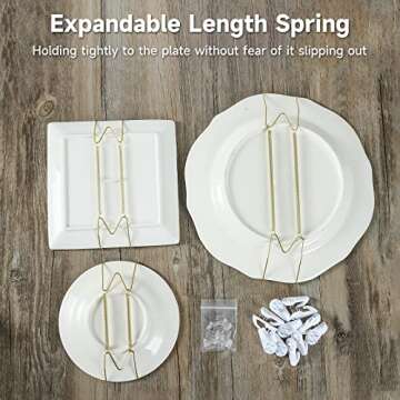 Fasunry 12 Pack Plate Hangers, 8 10 12 Inch Wall Plate Hangers and 16 Pack Wall Hooks, Compatible 7.5 to 12.5 Inch Decorative Plates, Antique China, Antique Plates and Arts