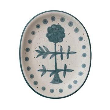 Hand Painted Floral Stoneware Platter - Creative Co-Op