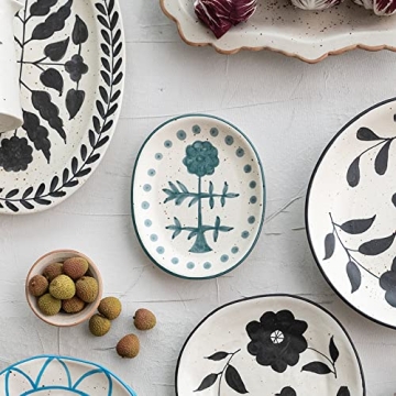 Hand Painted Floral Stoneware Platter - Creative Co-Op