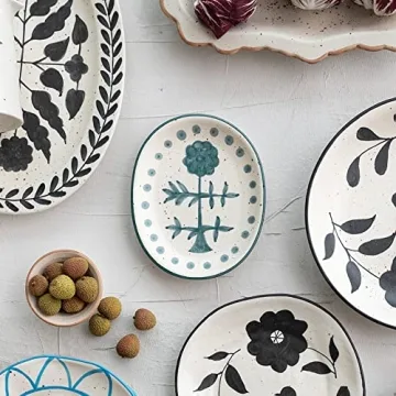 Hand Painted Floral Stoneware Platter - Creative Co-Op