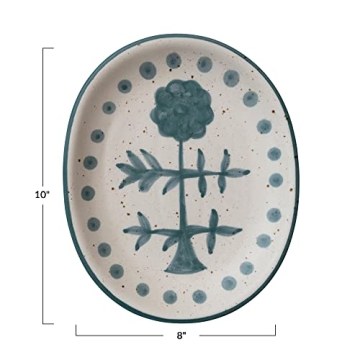 Hand Painted Floral Stoneware Platter - Creative Co-Op